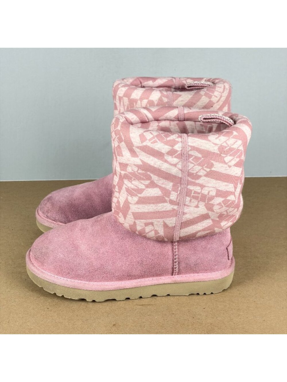UGG Classic Short Jersey Stripe Boots Womens 5 Blush Pink Pull On Casual Comfort